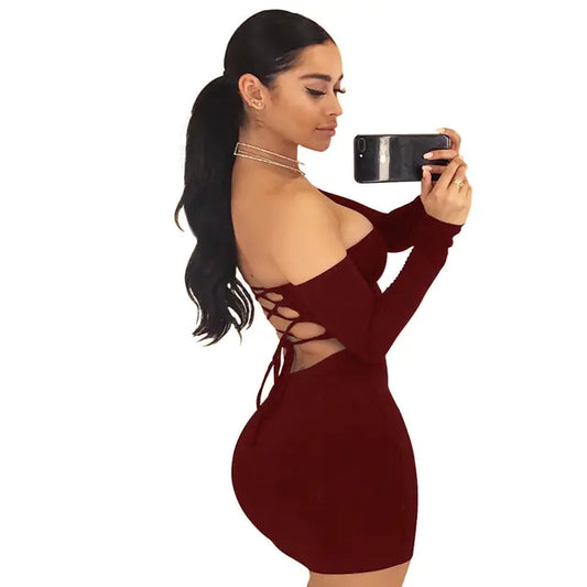 Long Sleeve Backless Night Club Dress